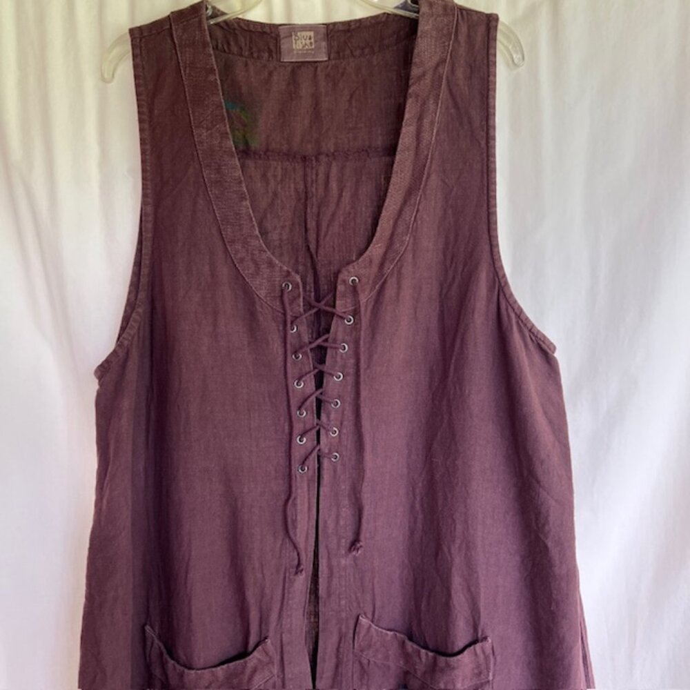 VTG Blue Fish Long Length Hemp Vest Hand Painted Designs "2000 Collection"